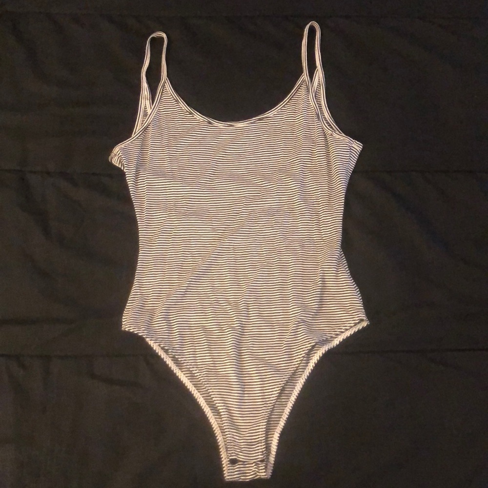 Fashion Nova Black & White Striped Bodysuit
